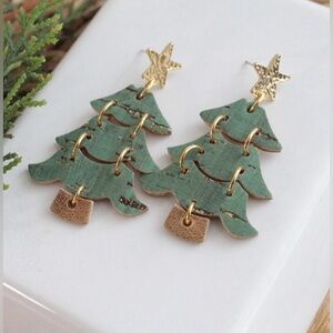 Leather Dangly Christmas Tree Earrings (lightweight)